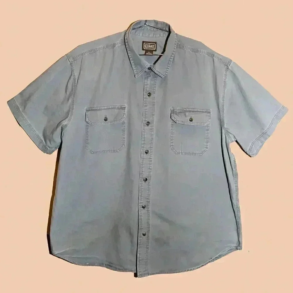 C.E. Schmidt‎ Workwear Gray Short Sleeve Collared Shirt Size XL Button Down Top
